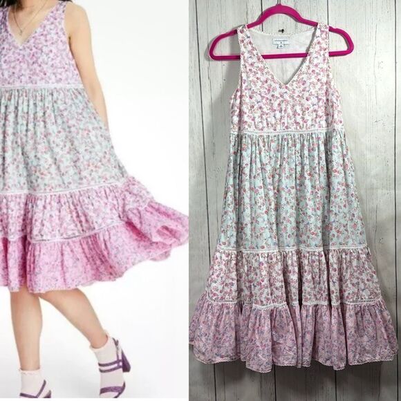 LoveShackFancy x Target Pink & Mint Floral Tiered Maxi Dress Size XS Romantic - Picture 1 of 14